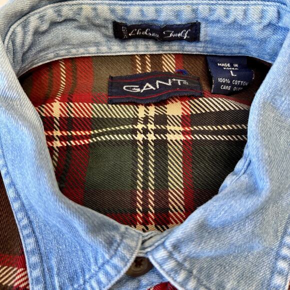 Vintage Gant Flannel Plaid Button Down Up Shirt Large Mens Chelsea Twill Brown - Picture 7 of 7